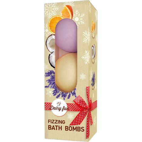 Dairy Fun X-Mass Badebomben-Set mit Orangen-, Kokosnuss-Brownie- und Lavendelduft, 3 x 100 g (1/3)