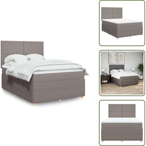 Tête de lit réglable - vidaXL Sommier à lattes de lit avec matelas Taupe 140x190 cm Tissu - Surmatelas (1/5)