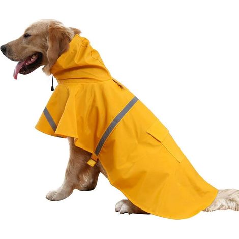 Imperméable ajustable pour chien avec capuche et bandes réfléchissantes (1/5)