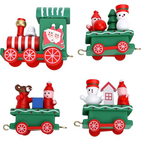 Mini train de Noël décoratif, jouet en bois mignon, décoration de table intérieure pour les fêtes, étagère, maison ou bureau, vert (1/5)