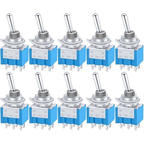 10 pezzi Mini interruttore a levetta ON/OFF/ON 6 terminali 3 posizioni DPDT interruttore a bilanciere in metallo AC 125 V 6 A per auto camion barca MTS-203