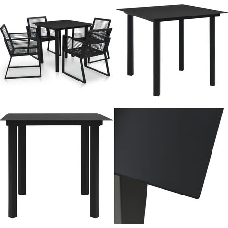 Set da Pranzo da Giardino 5 pz in Rattan PVC Nero - Tavolo da pranzo da esterno - Sedie da giardino