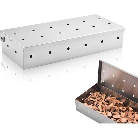 Boîte de Fumage Universelle - Fumoir pour Barbecue - Fumage au Bois pour Saveur Fumée - Convient pour Barbecues à Gaz, Charbon et Électriques - Acier Inoxydable (22 x 9,5 x 4 cm) (1/4)