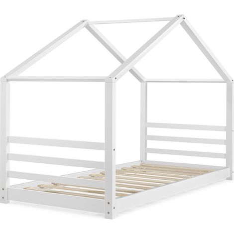 Cama infantil House Cabin con somier de láminas de madera de pino blanco 90 x 200 cm 030002644
