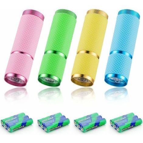 4 Pcs Mini Flashlight, Led Torch, Children's Flashlight with Fluorescent Handle for Camping Reading Walking Hiking Work Includes 12 Batteries (1/4)