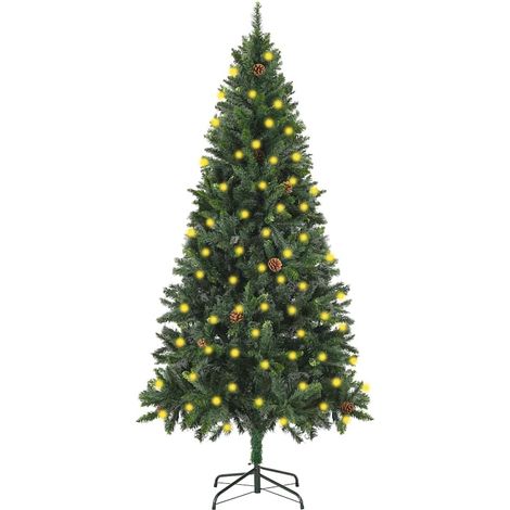 Sapin de Noël Artificiel Lumineux 180 cm Imitation Pin avec 150 LED et Pommes de Pin Vert - PANGIVO (1/5)