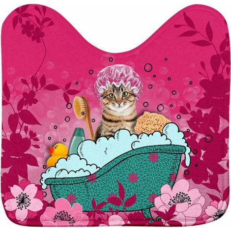Tapis Contour WC Imprimé "Chatibulle" 45x45cm Rose