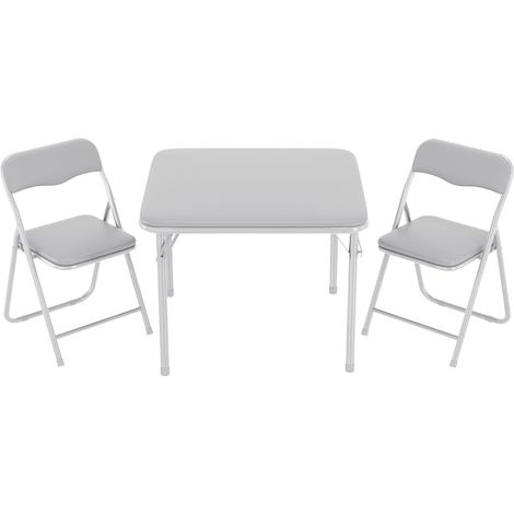 Ensemble Table et 2 Chaises Pliantes Enfant - Assise Rembourrée en Cuir PU - Sans Montage - Table de Jeu 60x60 cm - Gris (1/5)