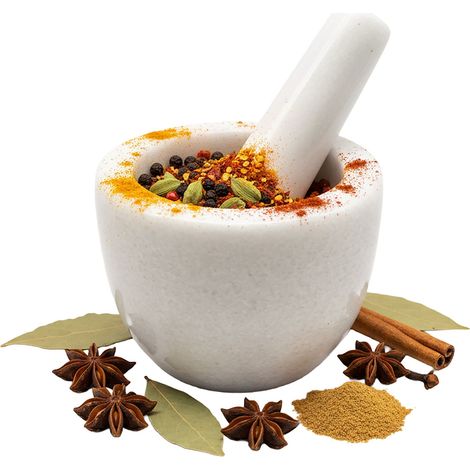 Relaxdays Mortero con maja, mármol, HxD: 8 x 10 cm, especias y hierbas, robusto y duradero, mortero de mármol, blanco