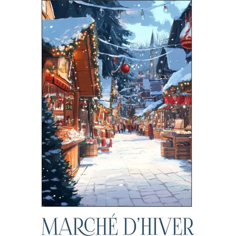 Tableau sur toile marché de noël 30x45 cm - Impression sur Toile Murale Décorative - Image imprimée en HD sur Toile - Toile sur Châssis en Bois FSC - Fabriqué en France (1/4)