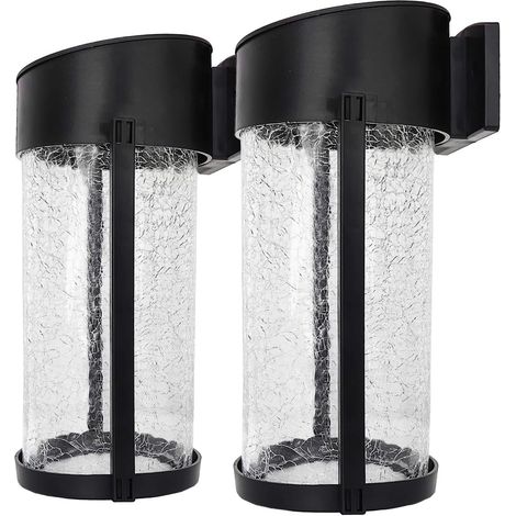 Lot de 2 appliques solaires murales en verre moucheté, étanches, à LED SMD, pour jardin, terrasse, portail et cour. Blanc chaud.-AquaForge