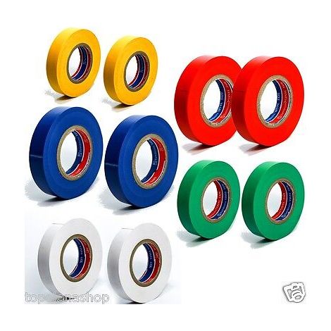 KIT 10 ROTOLI NASTRO ISOLANTE ELETTRICO PER ELETTRICISTA PVC COLORI ASSORTI