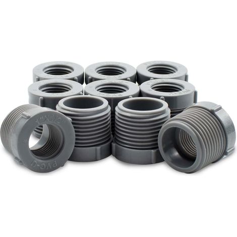 Bwintech 10er-Pack PVC-Sechskantverbinder mit 1/2"-Außengewinde auf 1"-Innengewinde, schwarz, geeignet für landwirtschaftliche Bewässerung und Wasserrohrverbindungen (1/5)