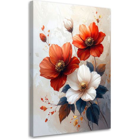 Image sur Toile, Fleurs rouges et blanches avec de délicates taches de peinture,30x45 (1/4)