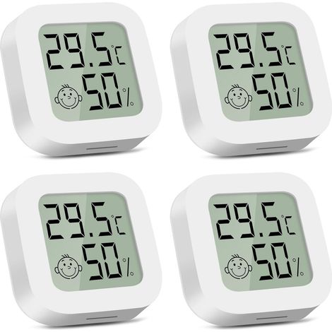 Thermomètre hygromètre interieur, 4 Pièces Mini Thermometre Digital, Moniteur de Température pour Chambre de Bébé, Bureau, Salon, Serre, Rangement, Sous-sol, Cave à Vin (Blanc) (1/5)