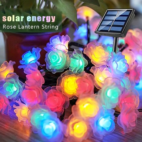 Guirlande lumineuse solaire à 100 LED en forme de rose, étanche, pour extérieur. (1/5)