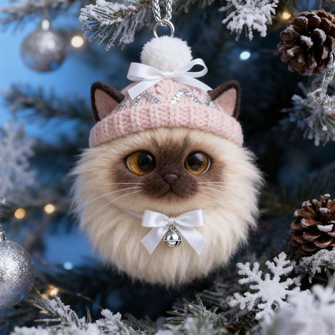 Garniture Chat Noël - Ornements À Pompons Fluffy Avec Clochettes - Décoration Festive Pour Arbre Et Intérieur - Lot De 1 (1/5)