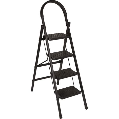 Step Ladder, 4 Step Folding Ladder, Portable Step Ladder, Multifunctional Storage Rack, Flower Pot Rack Easy to Store, Black (1/5)