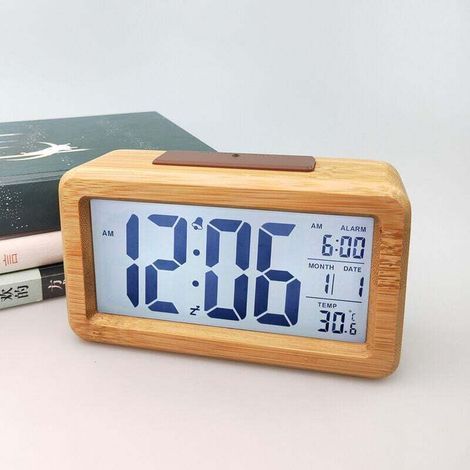 Réveil, radio-réveil, réveil vintage en bois, réveil lumineux, en bois massif, réveil intelligent et tendance, réveil électronique en bois massif (1/4)