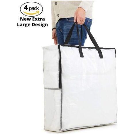 NALOOKAMIC Sac De Rangement Transparent En Lot De 4, Grand Sac Demenagement XXL 60x60cm Avec Poignée De Transport, Sac Rangement Vêtements, Jouets, Couette Pour Buanderie, Garage Ou Grenier