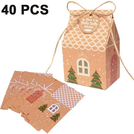 Sac Cadeau De Noël - Papier Recyclable - 25 x 18 x 8 cm - Pour Bonbons Biscuits Et Petits Cadeaux - Lot De 40 Pièces (1/5)