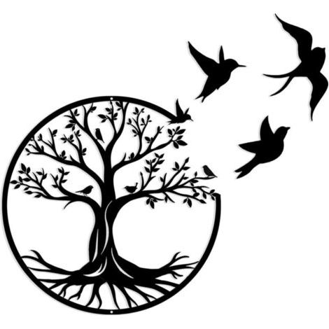 royaluxe-30cm Arbre de vie en métal -Décoration Murale en Métal avec des Petit oiseau, pour Cadeau Intérieur Cadeau Extérieur Jardin Maison Décoration