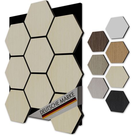AKUSTIKO 3D Hexagon Wandpaneele Akustik Filz MDF Holzstruktur Wandverkleidung (3 Paneele, Oak Bright) (1/5)