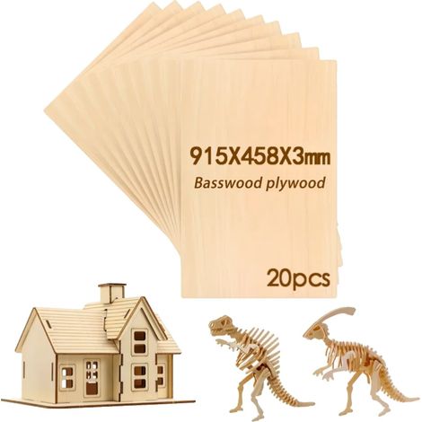 Panel de madera de abedul de primera calidad, ecológico, 20 piezas, 3 mm de grosor, 915 x 458 mm. (1/2)