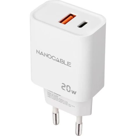 Ladegerät Usb-c/pd Usb-a/qc 20w White Nanocable 10.10.2007