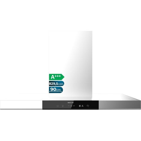 Cecotec campana extractora en forma de t bolero flux tt 909500 slim inox a+++ de 90 cm de ancho, con 829,5 m³/h de succión, clase a+++, hand movement control,  acabado en acero inoxidable, motor dc.