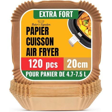 Applicable 120 pcs Papier Cuisson Air Fryer, Papier Sulfurisé Pour Air Fryer, 20-25 cm Carré pour 4,7-7,3 L Jetables Antiadhésifs Imperméables Résistants à I'huile, compatibles avec Philips Cosori et (1/5)