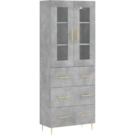 Buffet bahut commode armoire meuble de rangement organisateur cuisine salle de séjour salon haut 69,5 x 34 x 180 cm bois d'ingénierie gris