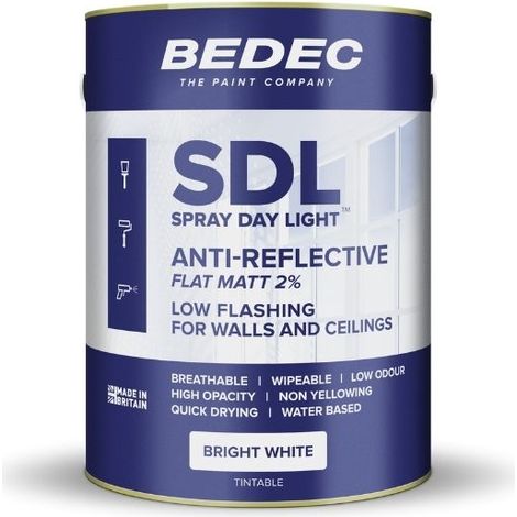 Bedec Spray Daylight Anti Reflective Paint - Flat Matt - Bright White - 5 Litre