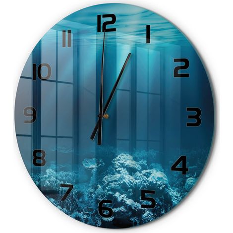Horloge Murale Ronde Objet Décoratif en Verre Silencieuse pour Salon Monde sous-marin fi 60 cm