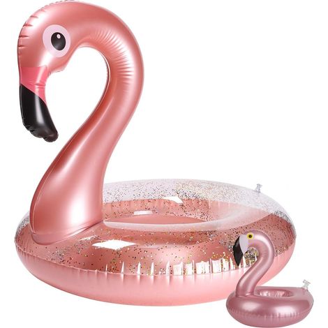 2 Pack Flamingo Inflatable Pool Float Set Flamingo Shape Cup Holder Set Stylish Vinyl Floating Pool Toy with Sparkling Water Salon with Floating Coasters (1/5)