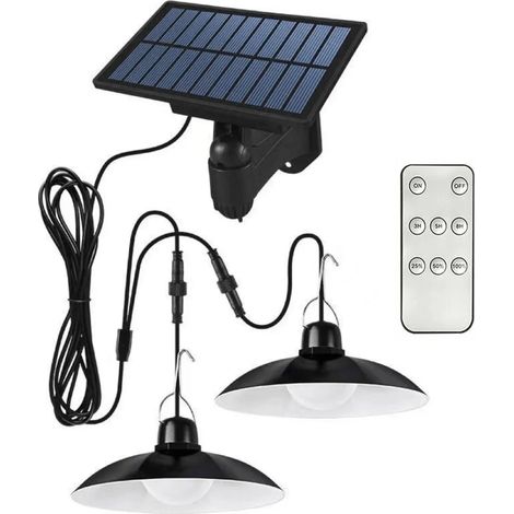 (Lumière blanche - avec télécommande B) Suspension solaire étanche IP65, lampe LED solaire avec télécommande, lustre pour camping, jardin et extérieur. (1/5)