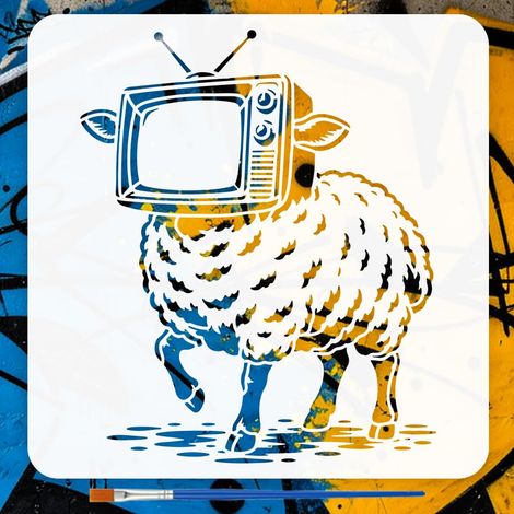 Pochoirs Mouton Télévision Rétro Avec Pinceau 30x30cm Pochoir Art Mural Graffiti Rétro Grande Échelle Pochoir Mouton Sans Spiritueux Pochoirs Télévision Street Art pour Bois, Mur DIY (1/5)