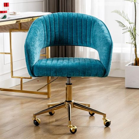 Verstellbarer Bürostuhl Chenille Computer Drehsessel Türkis Blau (1/5)