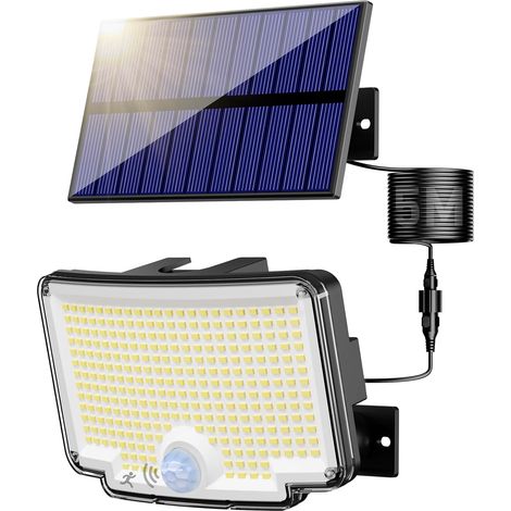 Éclairage solaire extérieur à détecteur (Blanc froid) — Projecteur de sécurité solaire à 318 LED, 3 modes, étanchéité IP65 (1/5)
