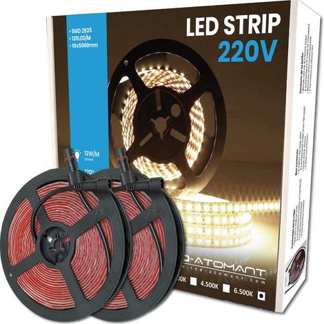 LED 2x Rouleau 5m Ruban LED 220V 12W/m Blanc Froid IP65 (1/5)