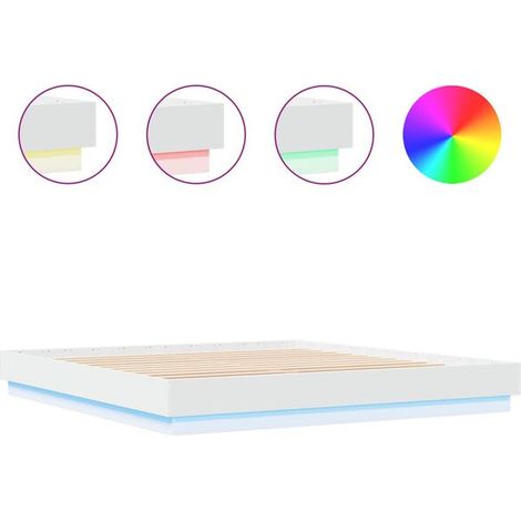 Cadre de lit avec éclairage LED, matelas non inclus, blanc, 200 x 200 cm (1/5)