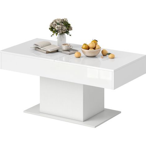 Moderner, ausziehbarer Couchtisch mit Stauraum, 108–178,5 x 53 x 49 cm, Hochglanzweiß