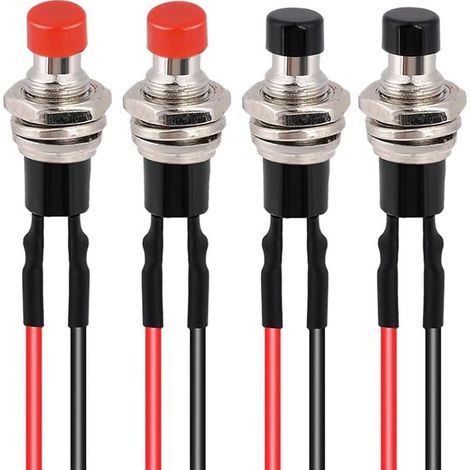 4Pcs Self-locking 7mm Mini Push Button Switch SPST Type de verrouillage ON / OFF 2 Pin Round Button 3V-6V-12V-24V-230V / 1A Mini Interrupteur précâblé pour le modèle Railway Hobby (rouge noir) (1/5)