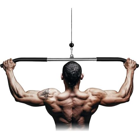 Barre Tirage Musculation, Triceps Biceps de Dos en Acier Noir, Prise Large pour Poulie Appareil Accessoire Sport à Maison (1/5)