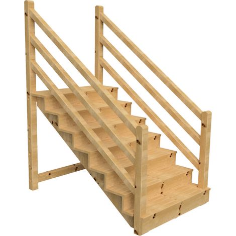Holztreppe VENEZIA mit Treppengeländer beidseitig, 7 Stufen, H122cm B120cm, mit Setzstufen