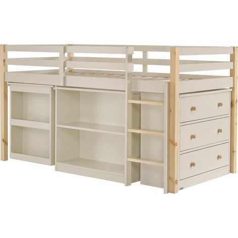 Lit combiné 90 x 190 cm avec rangements et bureau extensible - Pin et MDF – Beige et naturel - ABRENO (1/5)
