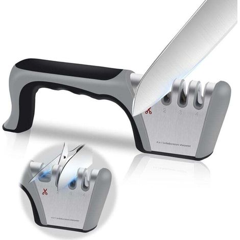 Professional Knife Sharpener, 4-in-1 Kitchen Sharpener, Knife and Scissor Sharpener, Knife Sharpener with Non-Slip Eraser for Stainless Steel and Ceramic Knives (1/5)