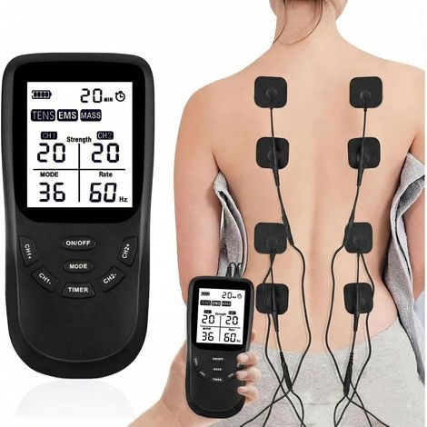 Électrostimulateur musculaire 3 en 1 :TENS/EMS/Massage, thérapie anti-douleur TENS, stimulation électrique des muscles EMS, facile à emporter,36 programmes de Massage + 8 électrodes