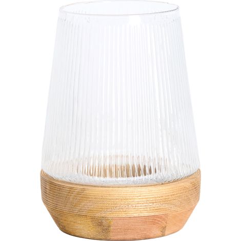 Lanterna Light & Living MINAS in vetro rigato con base in legno