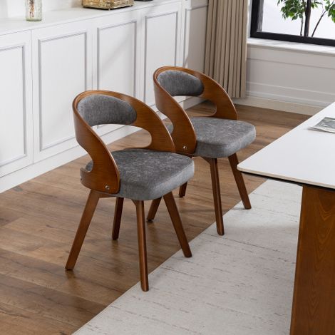 Lot de deux chaises de salle à manger en bois de style moderne, dotées de sièges pivotants, de coussins d'assise en coton et lin, et de dossiers incurvés — Chaises d'appoint pour cuisine ou café (Lin (1/5)